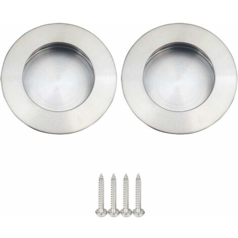 Poignées Rondes Encastrables pour Porte Coulissante Acier Inoxydable Poignée Porte Coulissante Ronde Brossé Satiné （Argent 2pcs 65mm）