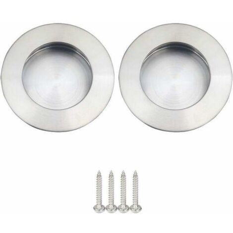 Poignées Rondes Encastrables Pour Porte Coulissante Acier Inoxydable Poignée Porte Coulissante Ronde Brossé Satiné （Argent 2pcs 65mm）