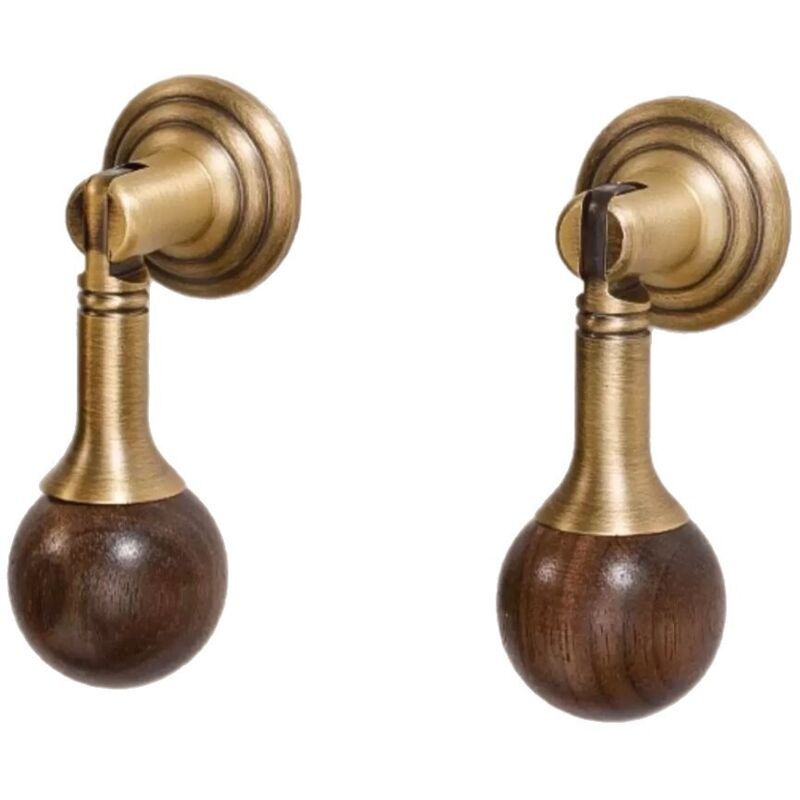 Poignées vintage en bois de noyer français, style pendentif en laiton et argent, poignées rétro pour tiroirs et portes de meubles.