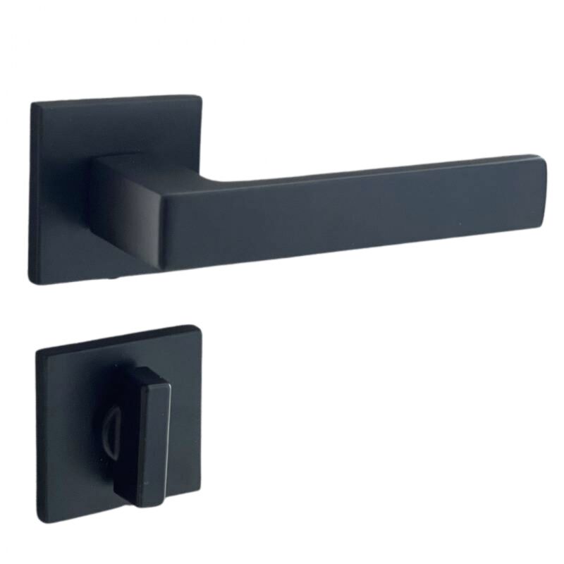 Secury-t - Poignées de porte sur rosace noir mat carré - Modèle Nathaly à condamnation