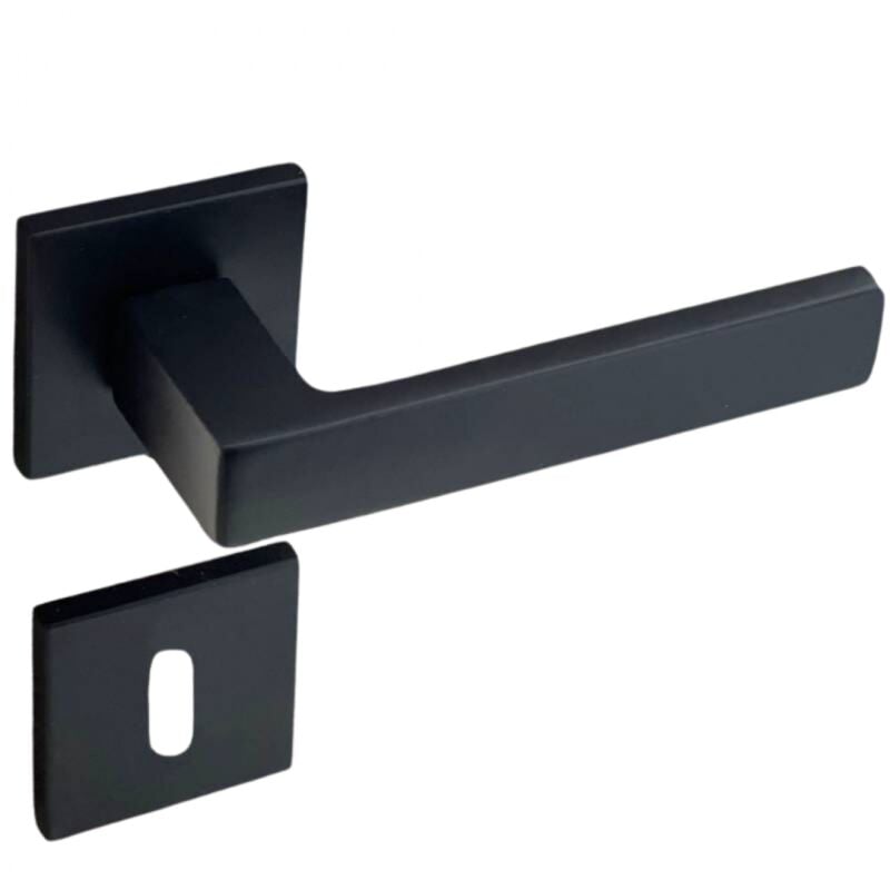 Secury-t - Poignées de porte sur rosace noir mat carré - Modèle Nathaly Trou de clé l