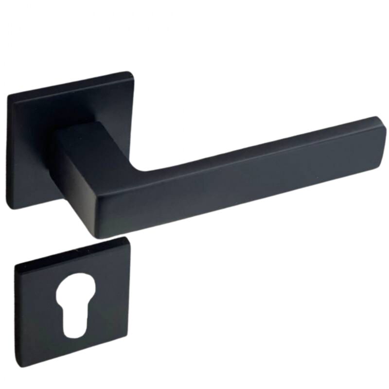 Secury-t - Poignées de porte sur rosace noir mat carré - Modèle Nathaly Trou de cylindre i