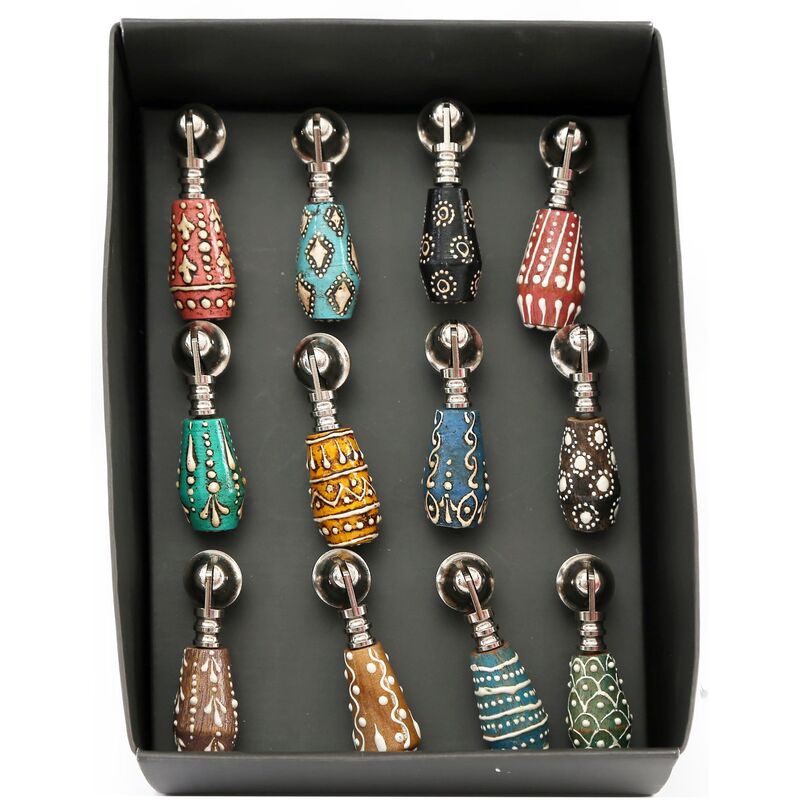 SIL - Poignées de tiroirs en bois de manguier coloré (Lot de 12)