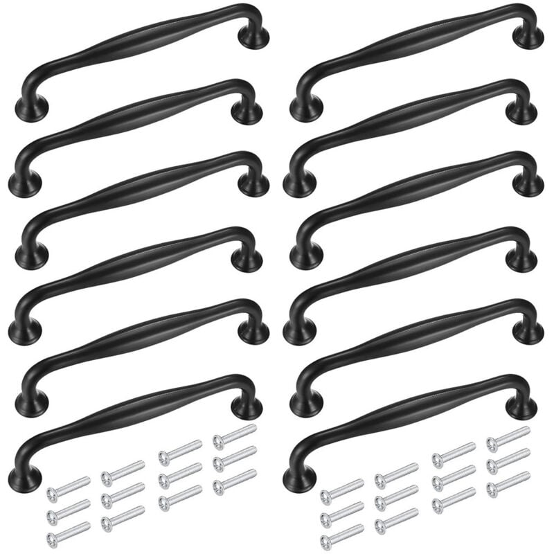 Poignet de Meuble, 12 Pièces Noir Alliage d'aluminium Poignée Cuisine Distance de Trous 128mm, Poignées de Porte d'Armoire Pour Porte pour Tiroirs,