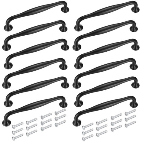 Poignet de Meuble, 12 Pièces Noir Alliage d'aluminium Poignée Cuisine Distance de Trous 128mm, Poignées de Porte d'Armoire Pour Porte pour Tiroirs, Placard, Armoires Chaussure