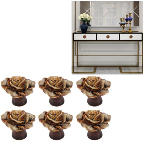Poignets de Meuble en Céramique Florale - Forme Rose, Zinc Alloy, Lot de 6, Blanc Léopard, Pour Armoire/Tiroir/Dressing