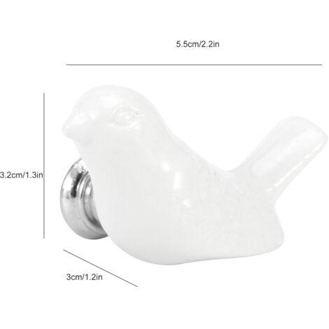 Poignets en Céramique Forme Oiseau DIY pour Portes et Armoires, 4 Pièces Blanc