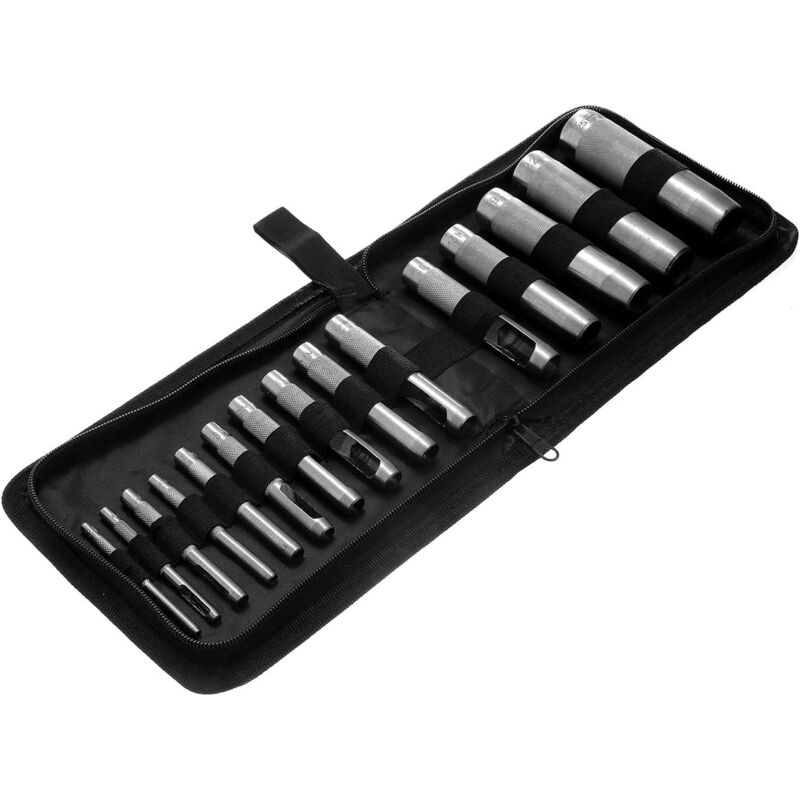 Poinçon à Trou Creux en Cuir 15 Pièces 3-25mm Emporte Piece Cuir Poinçon Creux en Acier Rond Set pour le Cuir, Bande de Montre, Toile