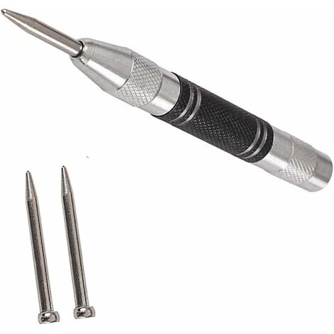 Poinçon central automatique, 5 pouces Poinçon central automatique Marqueur Scriber Poinçon central à ressort, tension réglable, avec 2 embouts de rechange