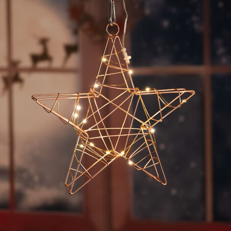 Poinsettia cuivre décoration de Noël étoile grillage étoile de l'Avent salon, métal, piles, 15x LED, LxlxH 26x5x25 cm