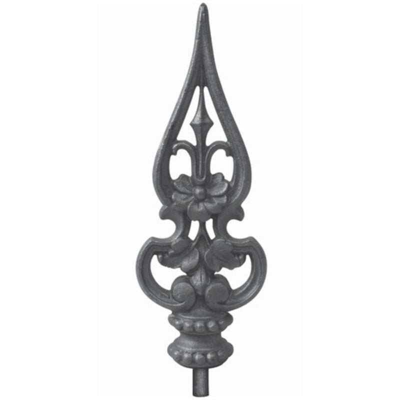 Pointe de lance sophistiquée - Hauteur 270mm largeur 100mm base ronde pleine Ø40mm - Fonte avec tige acier - à souder Deco Fer Forge
