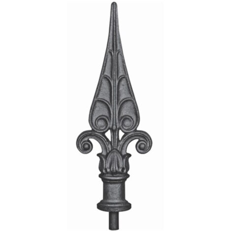 Pointe de lance sophistiquée - Hauteur 240mm largeur 90mm base ronde pleine Ø40mm - Fonte avec tige en acier - À souder - DECO FER FORGE