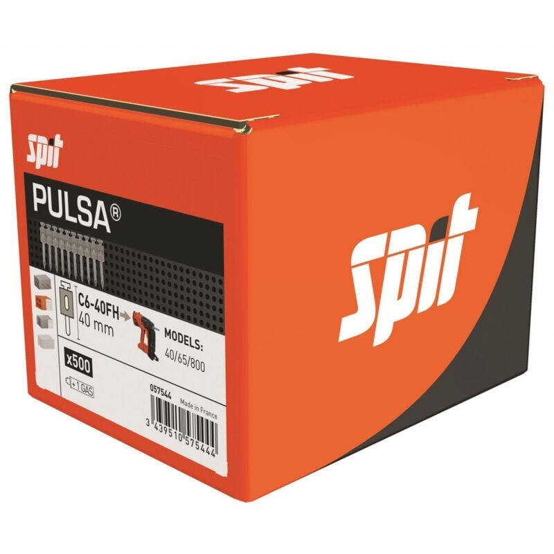 Itw C6 40 mm fh, clous Pulsa standard, avec 1 cartouche de gaz, 500 clous 40 mm (057544) - Spit