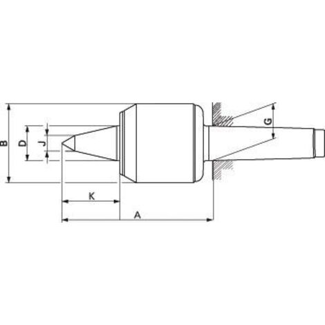 Pointe tournante à pointe allongée et indicateur de pression, Taille : 503, MK 3, A 120,0 mm, B : 64 mm, D : 25 mm, G : 23,825 mm, J : 11 mm, K : 46,5 mm
