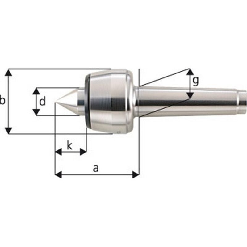 Forum - Pointe tournante, Taille : 102, mk 2, a 65,0 mm, b : 45 mm, d : 20 mm, g : 17,780 mm, k : 24,0 mm, Ecart de concentricité maximum : 0,005 mm