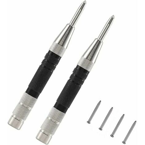 Pointeau Automatique 2PCS Ensemble de Forets à Centrer Pointeau Automatique Perforatrice Centrale à Ressort en Automatic Center Punch pour Acier Bois Métallique 4 Astuce de Remplacement