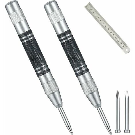 Pointeau Automatique Facom 2 Pièces Center Punch Pointeau Poinçon a Frapper Hongdui Screwdriver Starrett Automatikkörner Körner Cadeau 2 Poinçons de Rechange et 1 Règle en Acier