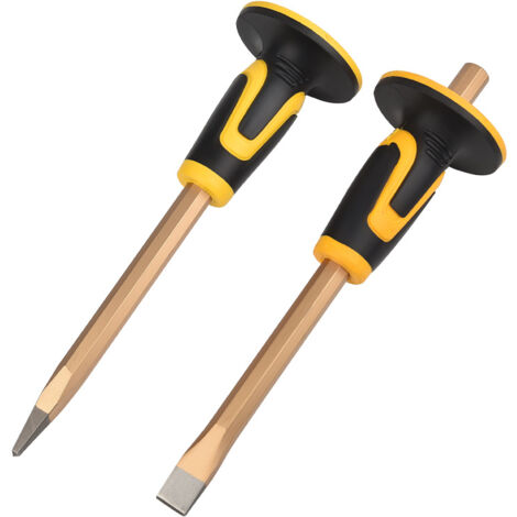Pointed chisel, flat chisel, hand chisel with hand protection 300 mm, ergonomic non-slip handle, chisel with extra large striking surface, 2 pieces (pointed chisel + flat chisel)