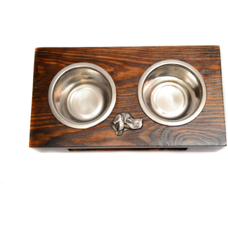 Pointer - Support en bois avec gamelles pour chien, gamelles en acier, cadeau pour adopter un chien d'Art-Dog