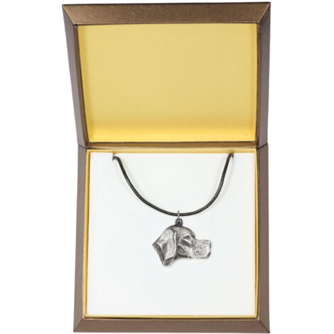 Pointer - una collana con un cane in una scatola regalo, un medaglione argentato per un fan dei cani, un pendente impressionante di Art-Dog