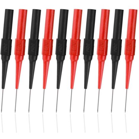 Pointes de Mesure pour Multimètres, 10 Pièces 0,7 mm Sonde de Test Multimètre, Aiguille de Perçage d'Isolation, Câble Fiche Banane Amovible (Rouge + Noir)