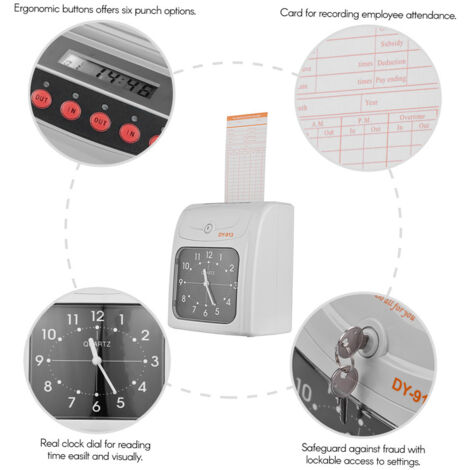 Pointeuse électronique à affichage LED bicolore avec batterie intégrée, 50 cartes de pointage, 2 touches