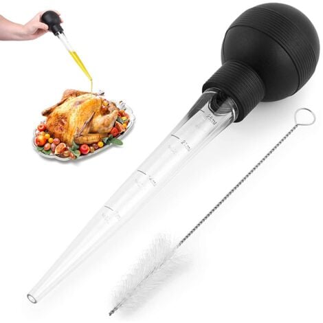 XUIGORT Poire à dinde avec brosse de nettoyage - Poire à seringue de qualité alimentaire pour la cuisson et le badigeonnage avec ampoule ronde amovible