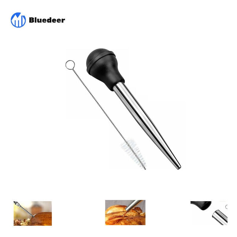 Ensoleille - Poires à Sauce en Acier Inoxydable 304 et Caoutchouc, Poire à Jus Pipette Cuisine Aiguille d'Injection avec Brosse de Nettoyage pour