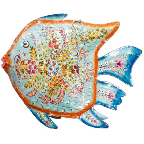 Poisson décoratif en métal bleu, figurine nautique M