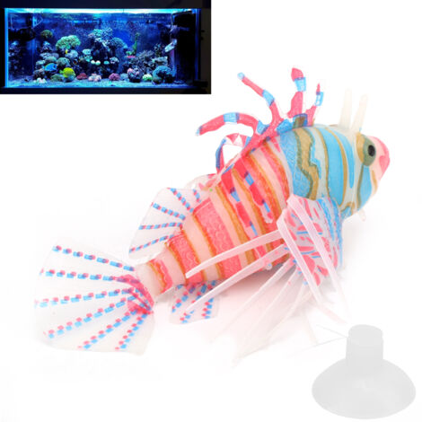 Poisson Lion Artificiel pour Aquarium Décoration avec Ventouse - Poisson de Compagnie en Plastique Lumineux dans le Noir Bleu Rose - AUTRES