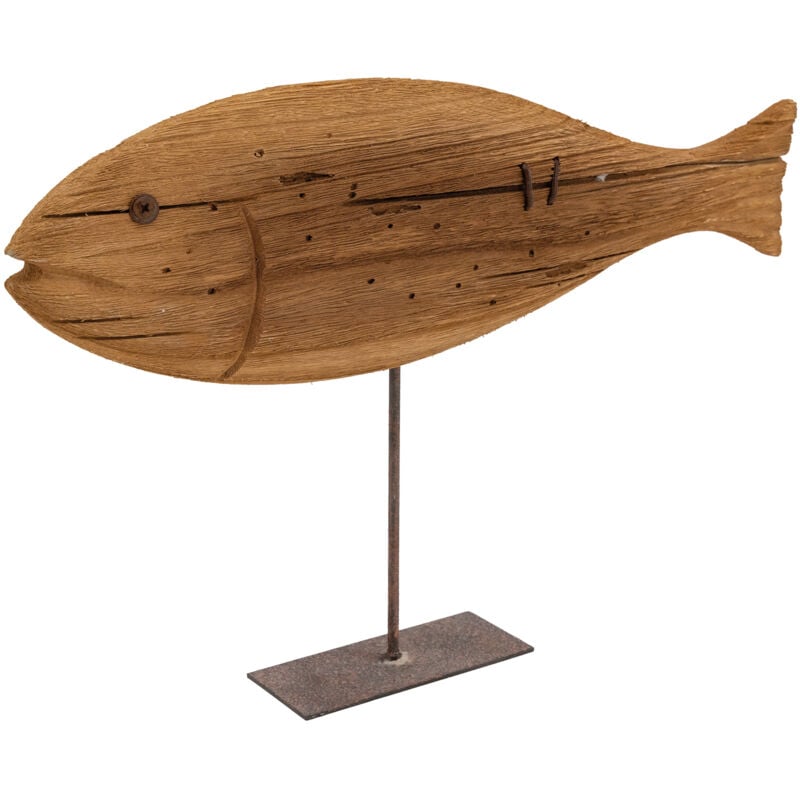 Poisson sur pied en bois recyclé et métal Moyen modèle
