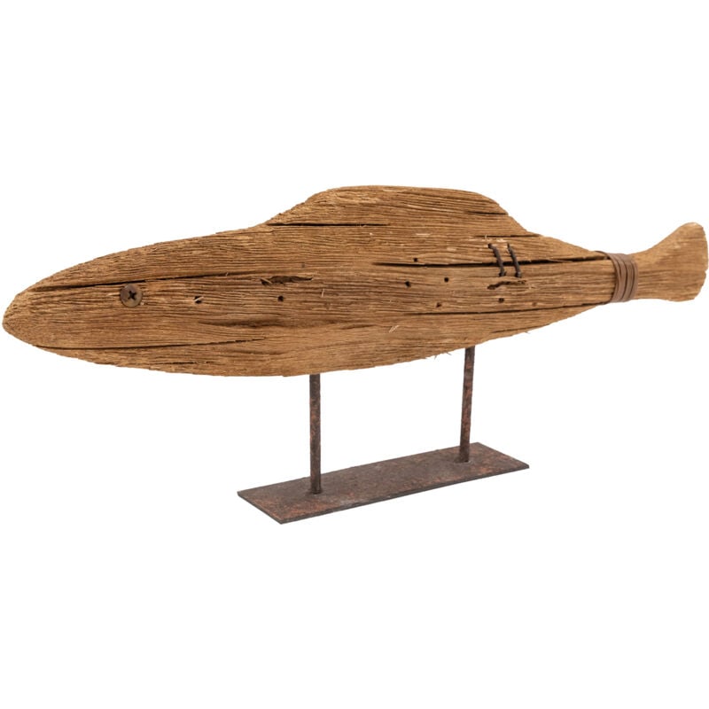 Poisson sur pied en bois recyclé et métal Petit modèle