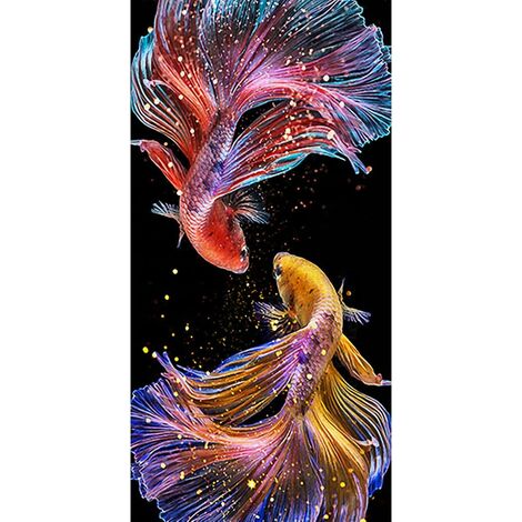 Poissons 5D DIY Diamond Painting Grande Taille Complet Artisanat Diamond Painting Animaux Bricolage Peinture Diamant 5D Complet Point de Croix Décoration 45x85cm，Poissons