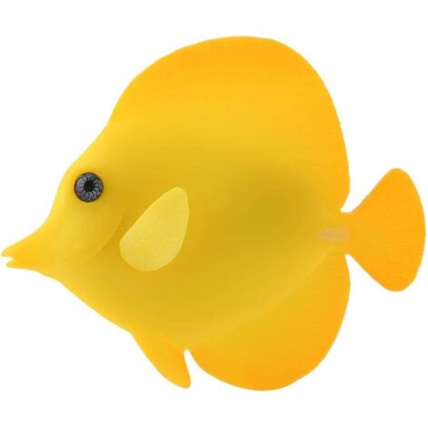 Poissons tropicaux artificiels en silicone doré, suspendus, lumineux, pour aquarium, décoration paysagère, 8 x 7 cm, jaune, 1 pièce