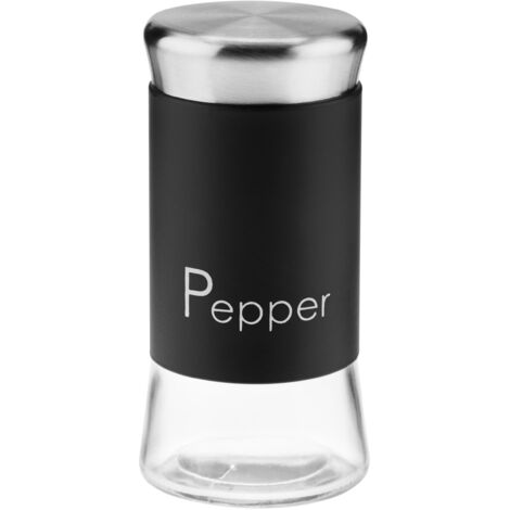 Poivre en pot à épices en verre, 150 ml, inscription « poivre noir », inscription « poivre ».