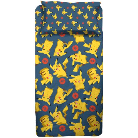 Pokemon, Set Lenzuolo Singolo Cameretta, Una Piazza, Completo Letto, Lenzuolo Sopra, Lenzuolo Sotto Con Angoli, Federa, 100% Cotone, Prodotto Ufficiale