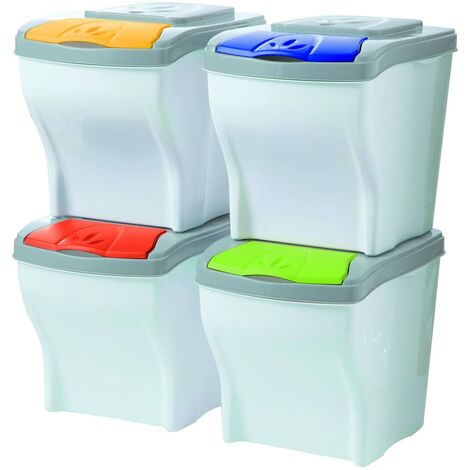 ARREGUI Ecoclas CR601-E Meuble poubelle de recyclage en acier, poubelle de  tri sélectif, 4 seaux, 4 x 17 L (68 L), blanc