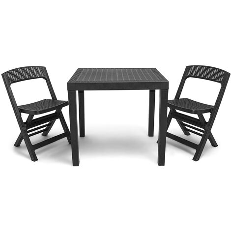 Poker - Polyrattan dining set with 2 folding chairs + table 80x72x70H cm Outdoor bistro set with chairs + garden table white or anthracite