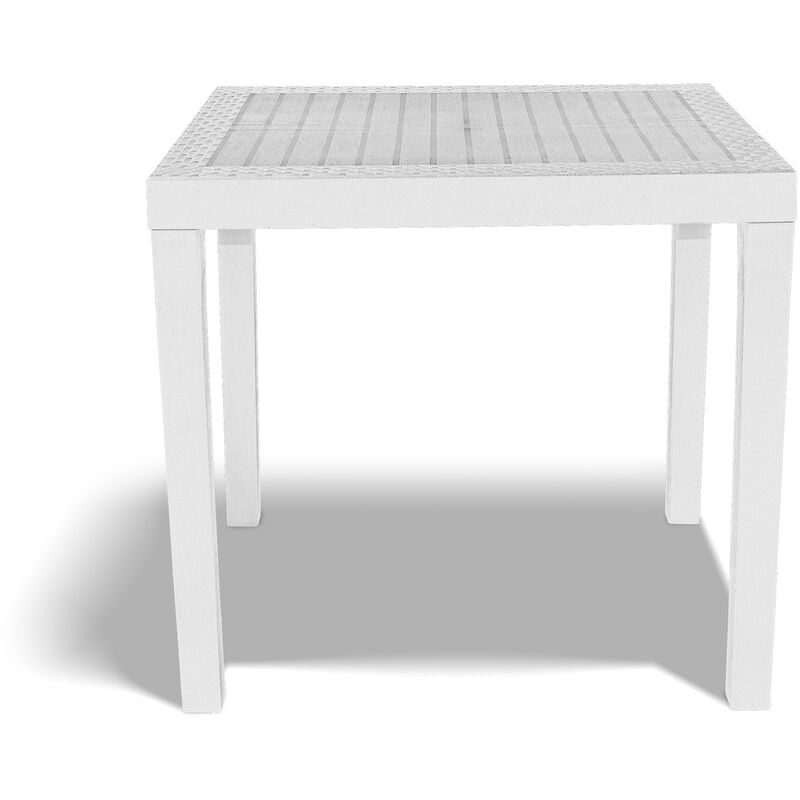 Poker - Table en polyrattan de 78x65 cm avec finition tressée blanche effet rotin