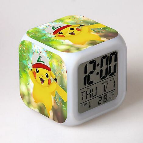 Pokmon Pokemon Pikachu Réveil Produit Étudiant Cadeau Changement de Couleur Coloré Réveil Horloge Carrée Style 10