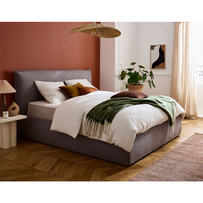 Bestmobilier - Pola - lit coffre - 160x200 cm - sommier inclus - en tissu - gris