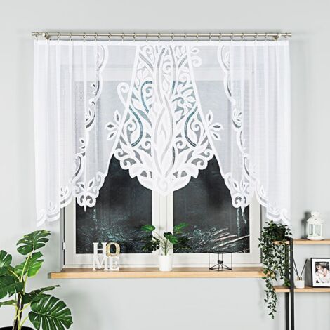 POLA - Rideau jacquard prêt à poser avec découpe en bas - 250x130 cm - blanc