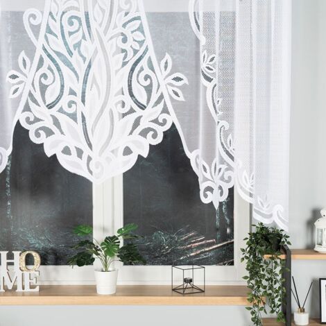 POLA - Rideau jacquard prêt à poser avec découpe en bas - 275x130 cm - blanc