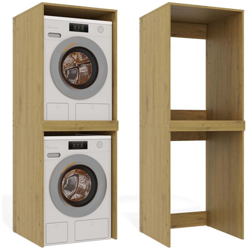 Topeshop Pola Twin Artisan Oak Laundry Cabinet Washer Dryer Storage
