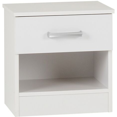 Polar 1 Drawer Bedside White Finish Storage Compartment Metal Runners