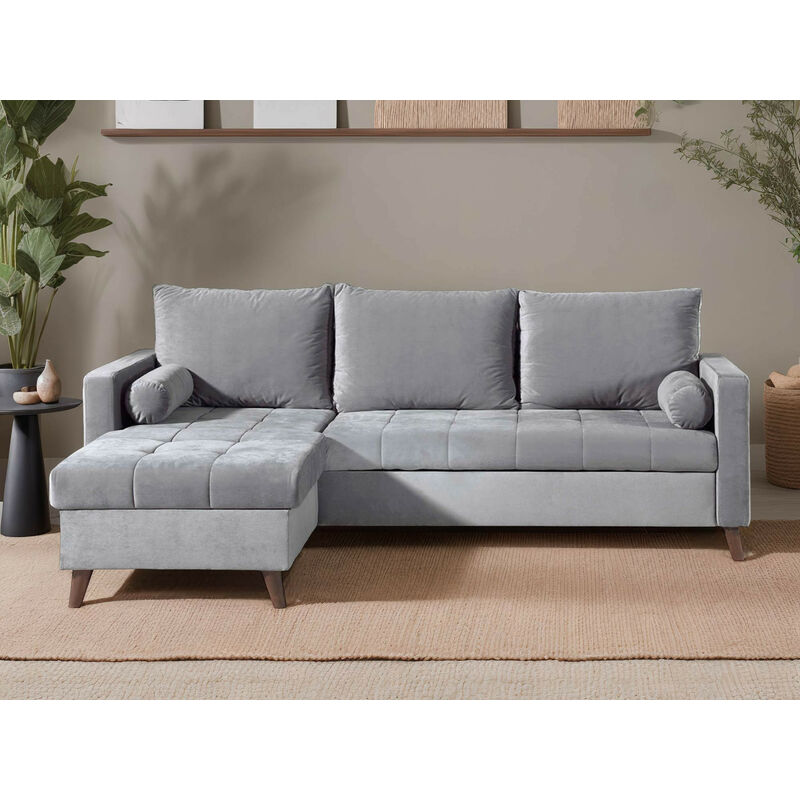 Bestmobilier - Polar - canapé d'angle réversible convertible - en velours au design scandinave - 4 places - gris clair