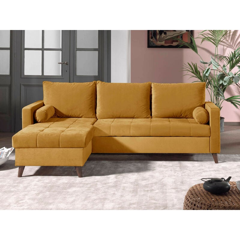 Bestmobilier - Polar - canapé d'angle réversible convertible - en velours au design scandinave - 4 places - jaune