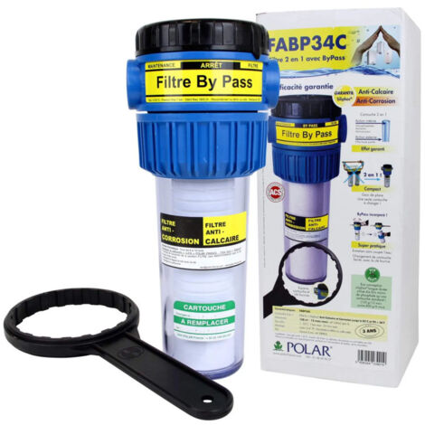 Polar – Filtre à boue 3/4" avec by-pass intégré – Raccordement 20x27 FF – Cartouche 20 microns CJ1020 – Console de fixation incluse