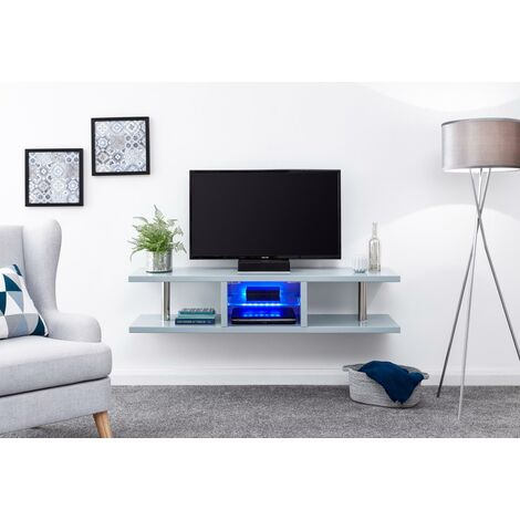 Polar High Gloss Modern Wall Mounted LED Light TV Unit - Grey