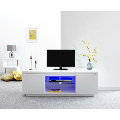 Polar High Gloss White LED Light Large TV Stand Unit Media Cabinet with Storage